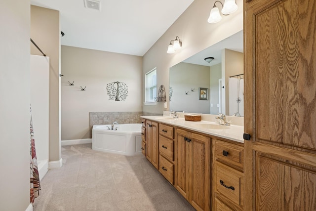 930 Eastover Rd, Lebanon, TN 37090 - bathroom with a bath, double vanity, a shower, and baseboards