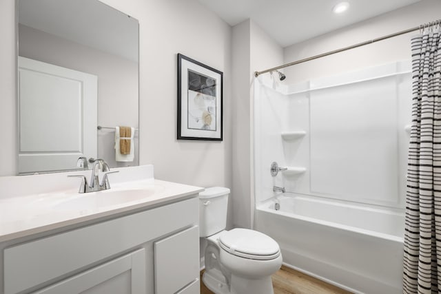 1553 Thornton Grove Blvd, Nashville, TN 37207 - bathroom with shower / tub combo, vanity, toilet, wood finished floors, and recessed lighting
