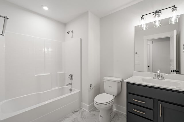 1005 Cherry Tree Dr, Mount Juliet, TN 37122 - full bath with toilet, washtub / shower combination, vanity, baseboards, and marble look tile flooring