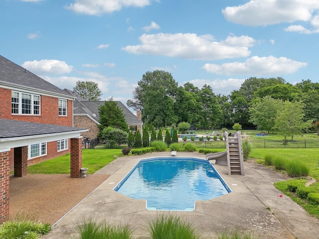 102 Oglethorpe Ave, Gallatin, TN 37066 - view of swimming pool featuring a water slide, stairs, and a patio area