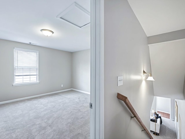 2438 Arden Village Dr, Columbia, TN 38401 - staircase featuring carpet flooring, attic access, and baseboards