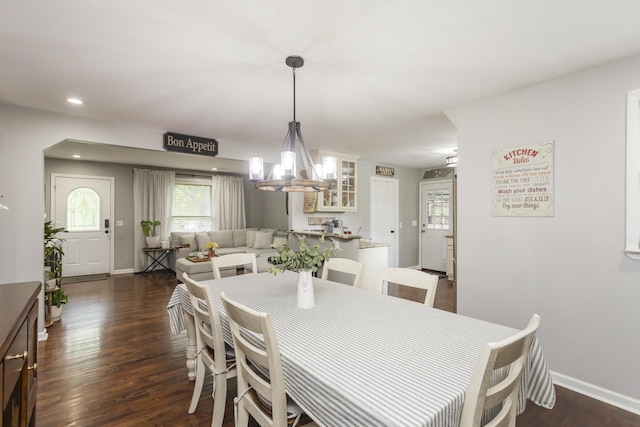 102 Ryburn Dr, Old Hickory, TN 37138 - dining space featuring baseboards, a chandelier, dark wood-style floors, and recessed lighting