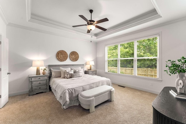 23 Hope Ct, Mount Juliet, TN 37122 - carpeted bedroom with a tray ceiling, crown molding, baseboards, and a ceiling fan