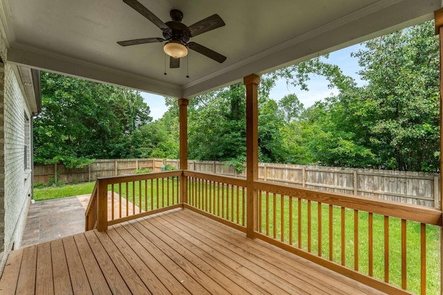 23 Hope Ct, Mount Juliet, TN 37122 - wooden terrace featuring ceiling fan and view of wooded area