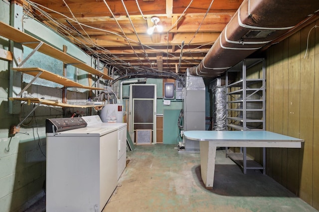 929 Deervale Dr, Nashville, TN 37217 - unfinished basement featuring washing machine and dryer, water heater, and heating unit