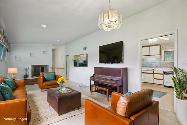 929 Deervale Dr, Nashville, TN 37217 - living area with a chandelier, ceiling fan, and recessed lighting