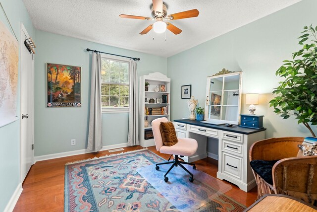 7214 Timberlane Dr, Fairview, TN 37062 - office area featuring ceiling fan, dark wood finished floors, a textured ceiling, and baseboards