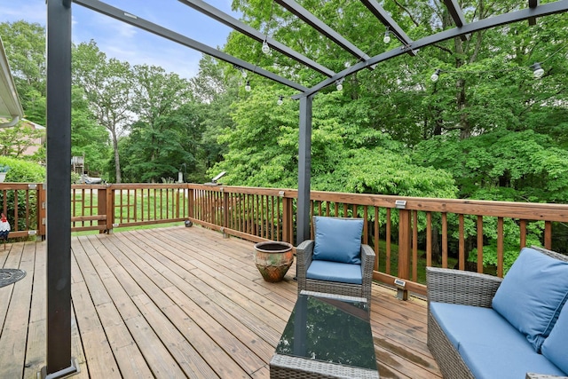 7214 Timberlane Dr, Fairview, TN 37062 - wooden deck featuring a pergola and view of scattered trees