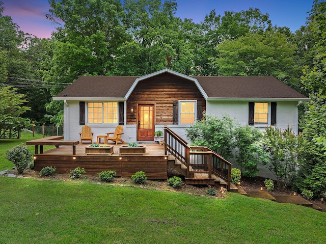 7214 Timberlane Dr, Fairview, TN 37062 - view of front of home with a front lawn, a shingled roof, and a wooden deck
