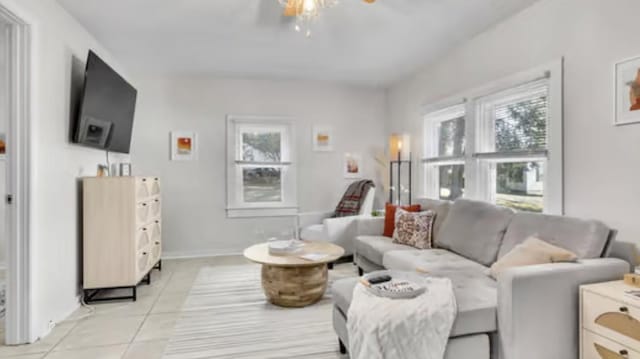 506 Garden St, Mount Pleasant, TN 38474 - living area with light tile patterned floors and ceiling fan