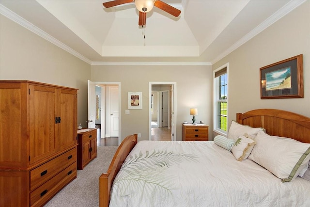 1047 Caballo Trl, Gallatin, TN 37066 - bedroom featuring a raised ceiling, ornamental molding, a towering ceiling, and ceiling fan