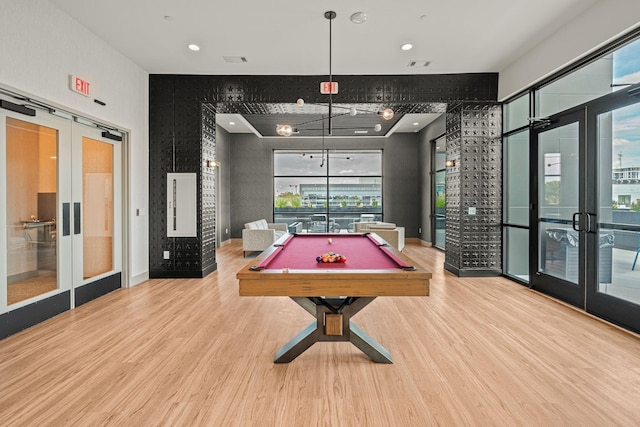 1014 16th Ave S Unit 210, Nashville, TN 37212 - rec room with french doors, billiards table, wood finished floors, recessed lighting, and baseboards