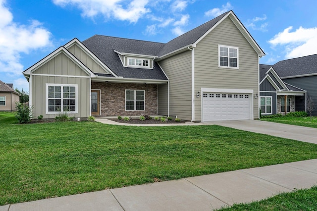 404 Generosity Way, Smyrna, TN 37167 - craftsman-style home featuring board and batten siding, concrete driveway, a garage, a front yard, and a shingled roof