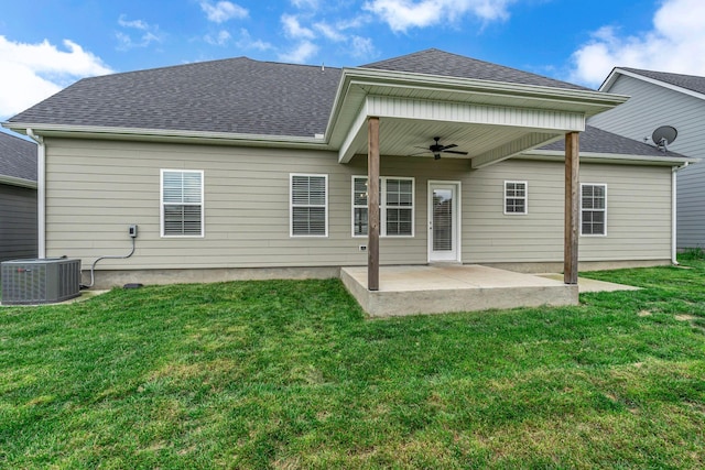 404 Generosity Way, Smyrna, TN 37167 - rear view of house with ceiling fan, central air condition unit, a patio area, and a yard