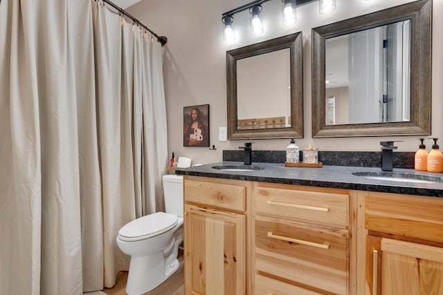 44 Hasty Hill Rd, Lynchburg, TN 37352 - full bath featuring toilet, double vanity, and a shower with shower curtain