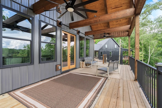 44 Hasty Hill Rd, Lynchburg, TN 37352 - wooden deck with ceiling fan and french doors