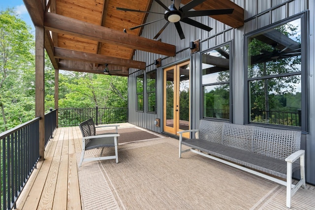 44 Hasty Hill Rd, Lynchburg, TN 37352 - view of patio / terrace with a ceiling fan and french doors