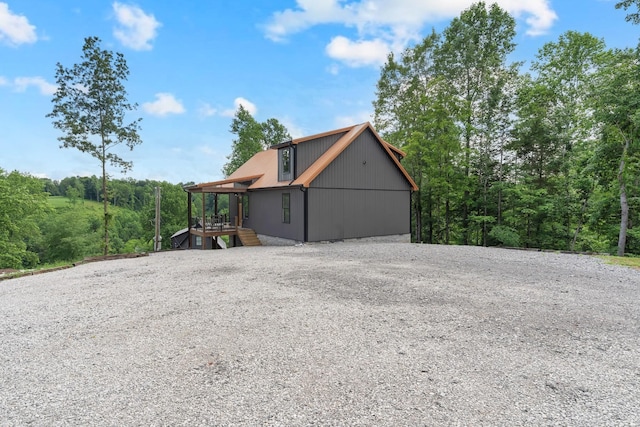 44 Hasty Hill Rd, Lynchburg, TN 37352 - view of side of home featuring stairway, driveway, and a deck
