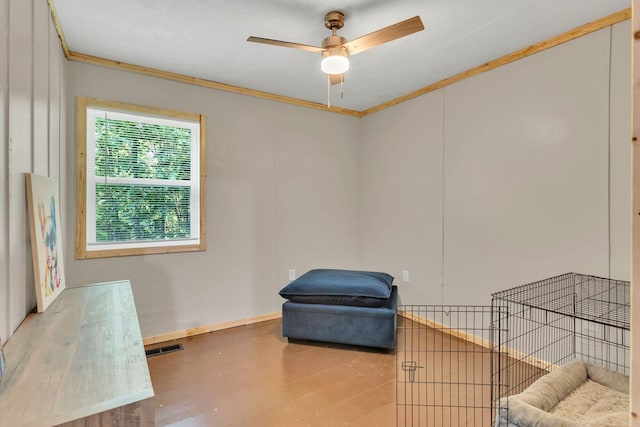 9780 S Lick Creek Rd SW, Lyles, TN 37098 - living area with ceiling fan, ornamental molding, and wood finished floors