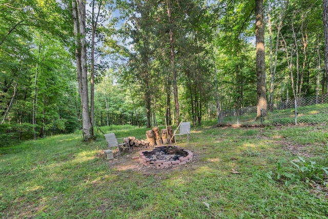 9780 S Lick Creek Rd SW, Lyles, TN 37098 - view of yard with an outdoor fire pit and a wooded view