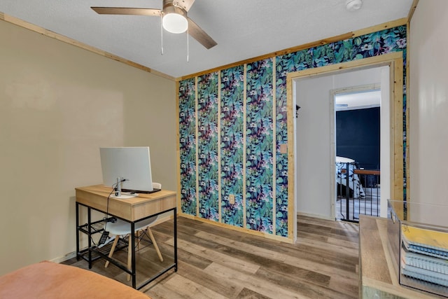 9780 S Lick Creek Rd SW, Lyles, TN 37098 - office area featuring a ceiling fan, wood finished floors, ornamental molding, and baseboards
