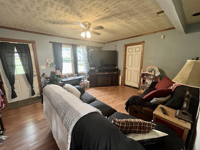 505 Wesley Ave, Nashville, TN 37207 - living area with ceiling fan, ornamental molding, light wood-type flooring, and a textured ceiling