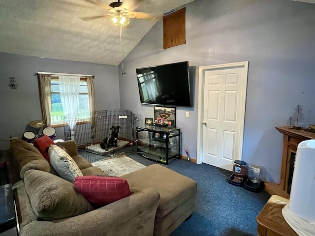 505 Wesley Ave, Nashville, TN 37207 - living room with a ceiling fan, carpet, and lofted ceiling