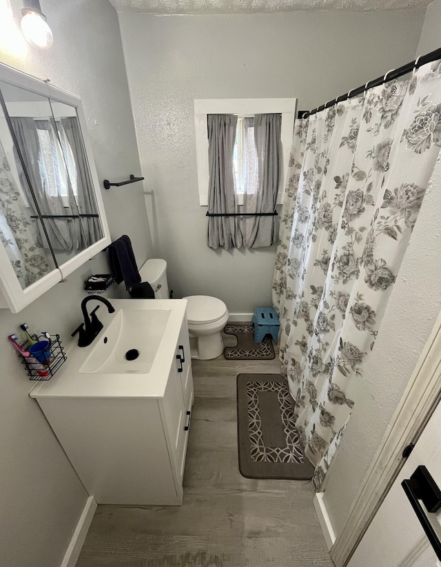 505 Wesley Ave, Nashville, TN 37207 - bathroom with toilet, vanity, wood finished floors, baseboards, and a textured wall