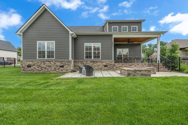 609 Dallas Ct, Murfreesboro, TN 37130 - back of property with a patio area, a ceiling fan, crawl space, and brick siding
