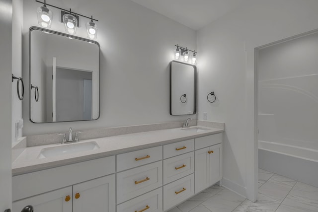 609 Dallas Ct, Murfreesboro, TN 37130 - full bath with marble finish flooring, double vanity, and baseboards