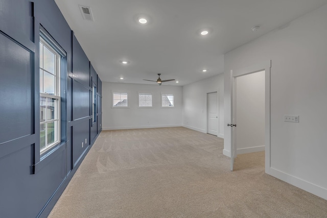 609 Dallas Ct, Murfreesboro, TN 37130 - unfurnished room featuring light carpet, a ceiling fan, recessed lighting, baseboards, and a smoke detector