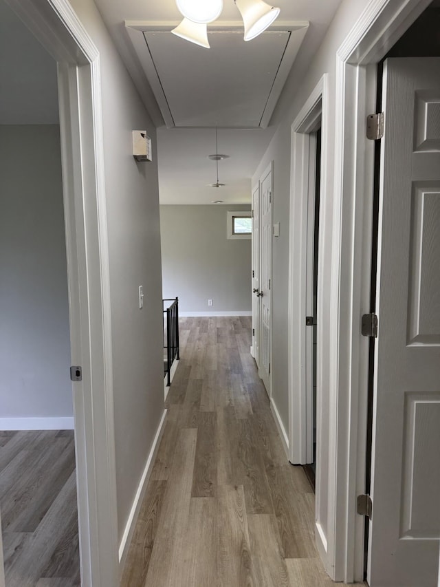 1919 Louanne Dr, Nashville, TN 37217 - hallway featuring attic access, wood finished floors, and baseboards