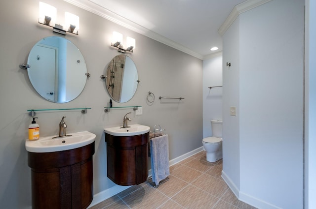 6307 Park Ln, Nashville, TN 37205 - full bath with crown molding, baseboards, toilet, tile patterned flooring, and two vanities