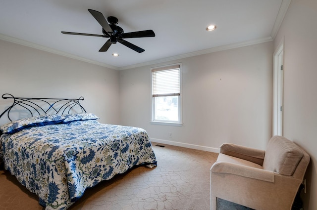 6307 Park Ln, Nashville, TN 37205 - bedroom with baseboards, carpet flooring, recessed lighting, ceiling fan, and crown molding
