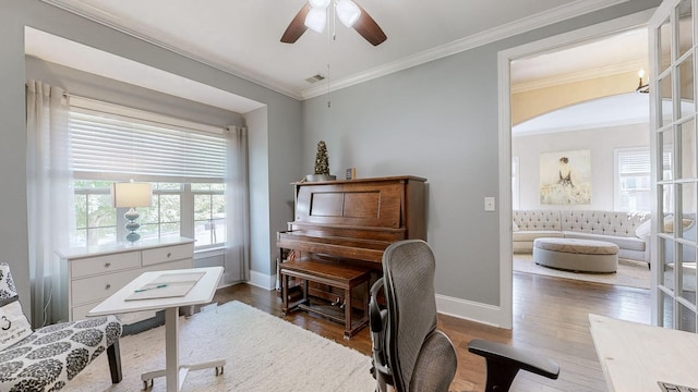 1303 Reynard Dr, Gallatin, TN 37066 - office with baseboards, ceiling fan, crown molding, and wood finished floors