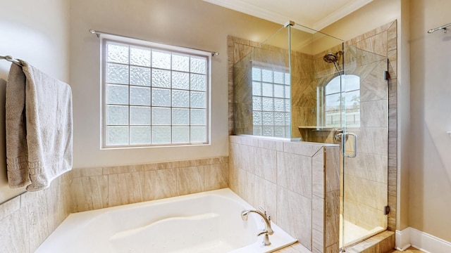 1303 Reynard Dr, Gallatin, TN 37066 - bathroom with a bath, a stall shower, and ornamental molding