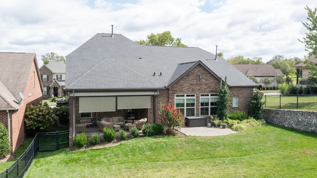 1303 Reynard Dr, Gallatin, TN 37066 - rear view of house featuring a patio, brick siding, outdoor lounge area, and a shingled roof