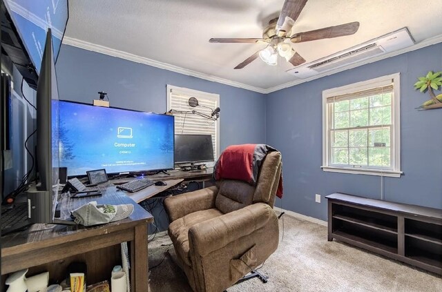262 Purdy Rd, Selmer, TN 38375 - office space with ceiling fan, carpet flooring, crown molding, and baseboards