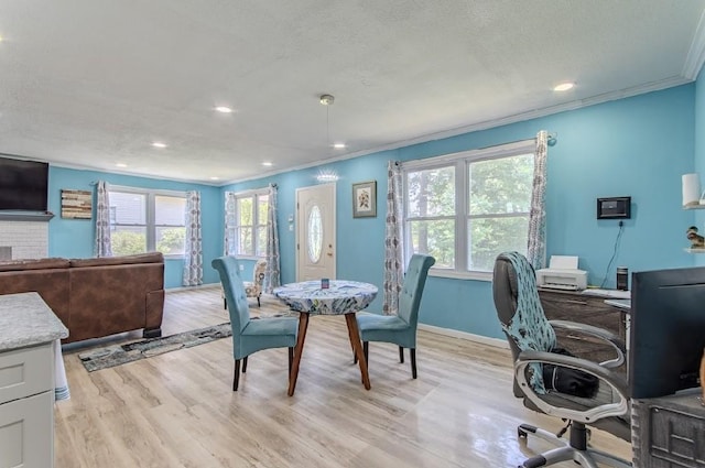 262 Purdy Rd, Selmer, TN 38375 - dining room with crown molding, plenty of natural light, an office area, light wood-style flooring, and recessed lighting