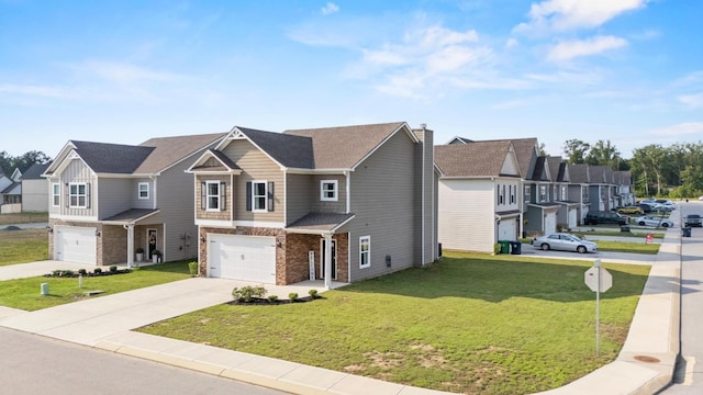 6787 Dharma Loop, Chattanooga, TN 37412 - view of front of house with an attached garage, a residential view, driveway, brick siding, and a front yard