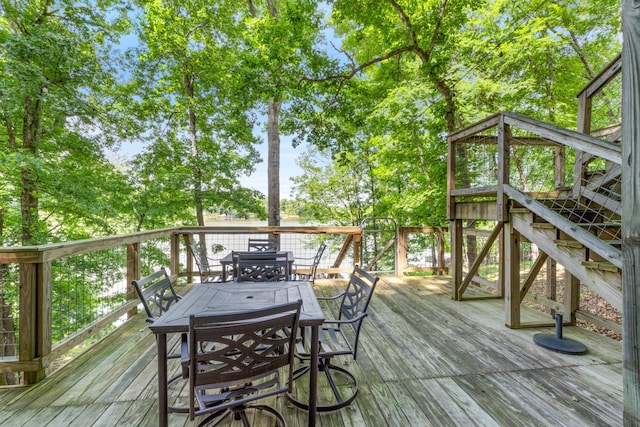 4053 Deer Creek Rd, Linden, TN 37096 - wooden terrace with outdoor dining space