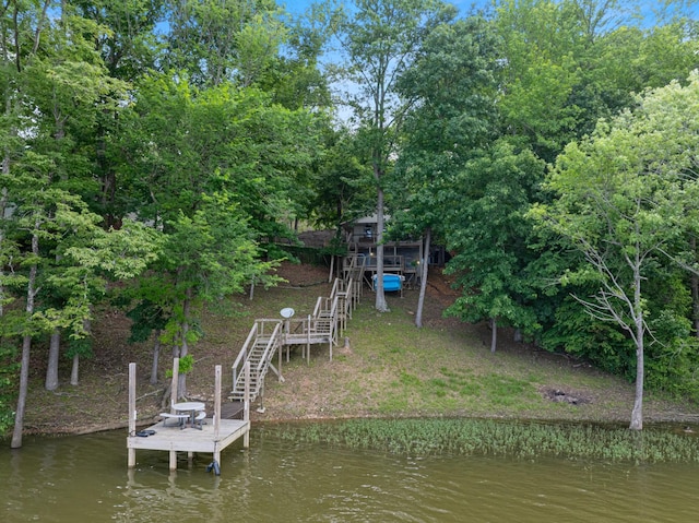 4053 Deer Creek Rd, Linden, TN 37096 - dock area featuring stairs, a water view, and view of scattered trees