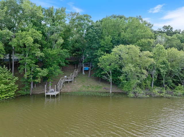 4053 Deer Creek Rd, Linden, TN 37096 - dock featuring stairway, a water view, and view of scattered trees