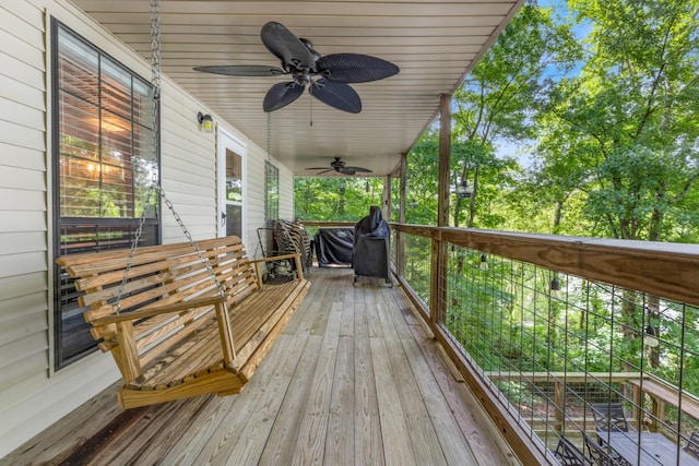4053 Deer Creek Rd, Linden, TN 37096 - wooden deck with a ceiling fan