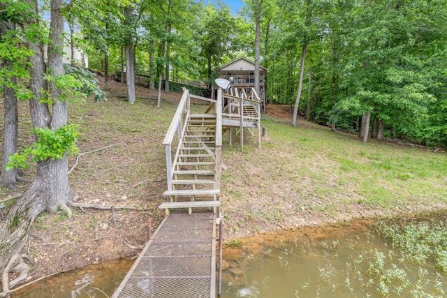 4053 Deer Creek Rd, Linden, TN 37096 - view of yard featuring stairway, view of scattered trees, and a deck