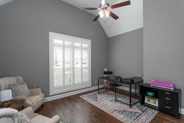 2466 Cason Ln, Murfreesboro, TN 37128 - office featuring lofted ceiling, a ceiling fan, wood finished floors, and baseboards