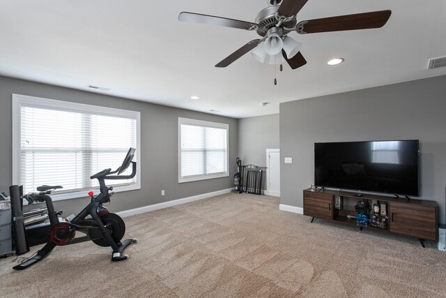 2466 Cason Ln, Murfreesboro, TN 37128 - workout room with carpet, ceiling fan, recessed lighting, and baseboards