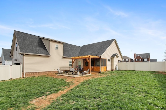 2466 Cason Ln, Murfreesboro, TN 37128 - rear view of house with a patio, a sunroom, an outdoor living space, and roof with shingles