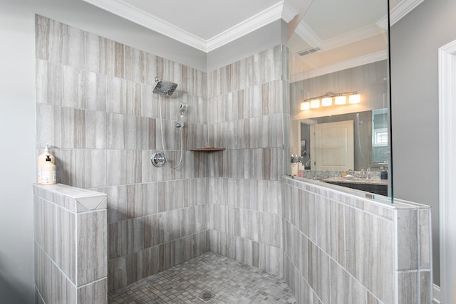 2466 Cason Ln, Murfreesboro, TN 37128 - bathroom featuring walk in shower and ornamental molding