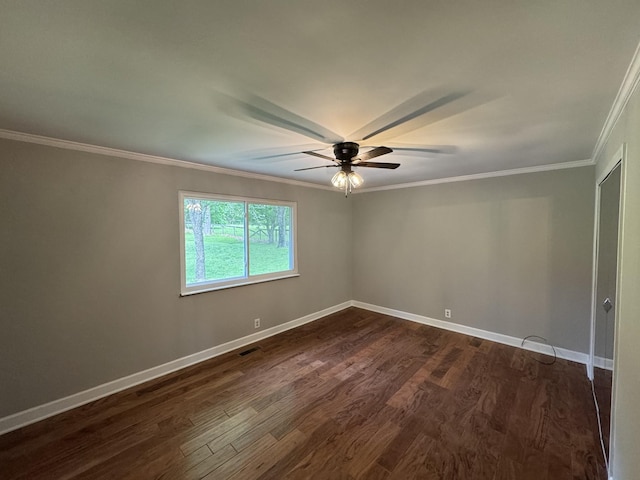 2306 Raspberry Ln, Lebanon, TN 37087 - empty room featuring ceiling fan, dark wood-type flooring, baseboards, and ornamental molding